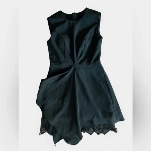 Lattelier Asymmetric Lace Hem Fit and Flare Gather Little Black Dress Sz XL - Picture 8 of 13